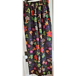 HENRI BENDEL 100% Rayon women Sz M pull on floral print wide leg high rise pants